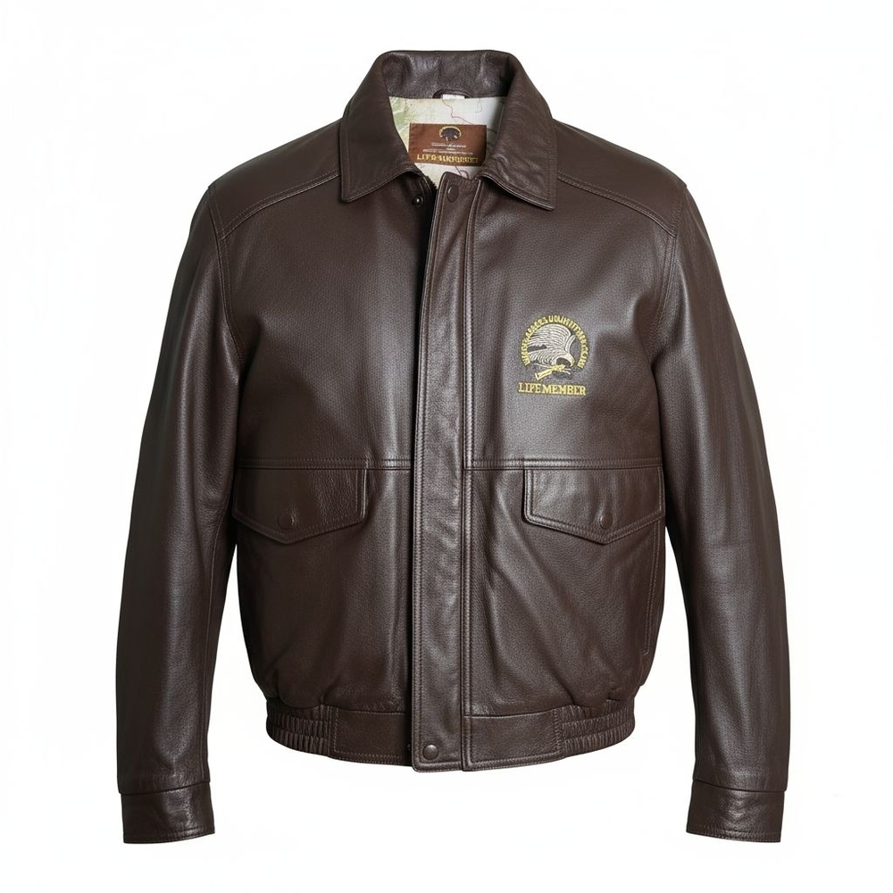 vintange brown leather bomber jacket